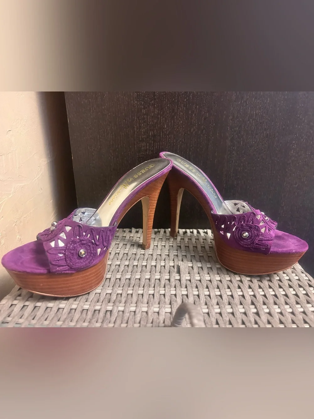 Guess Purple Suede Platform Open-Toe Heels